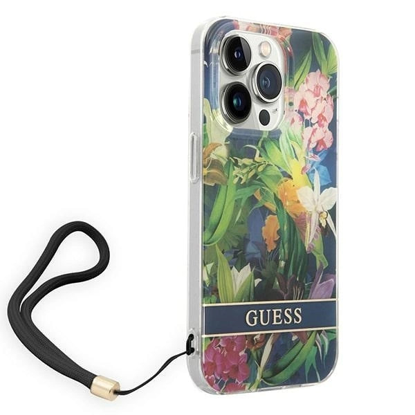 Guess GUOHCP14LHFLSB iPhone 14 Pro 6.1 "blue / blue hardcase Flower Strap_2