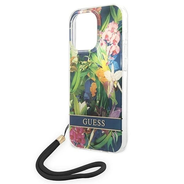 Guess GUOHCP14LHFLSB iPhone 14 Pro 6.1 "blue / blue hardcase Flower Strap_4