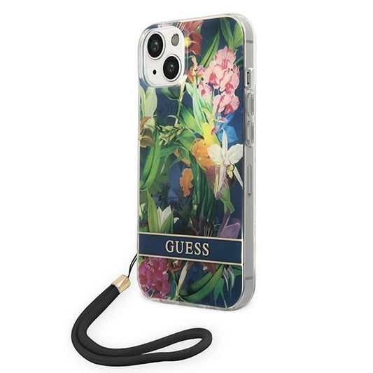 Guess GUOHCP14MHFLSB iPhone 14 Plus 6.7 "blue / blue hardcase Flower Strap_0