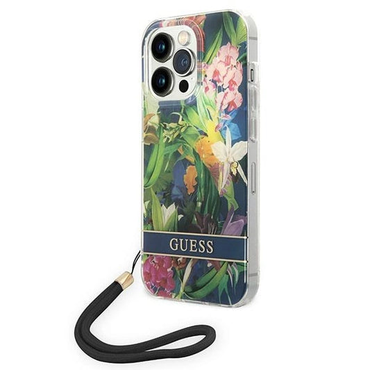 Guess GUOHCP14XHFLSB iPhone 14 Pro Max 6.7 "blue / blue hardcase Flower Strap_0