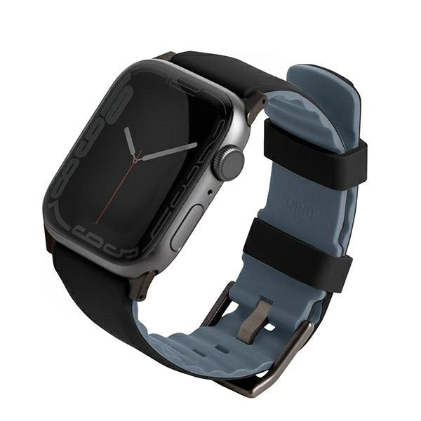 Uniq Linus Apple Watch Series 4/5/6/7/8/SE/SE2/Ultra strap 42/44/45mm. Airosoft Silicone black/midnight black_0