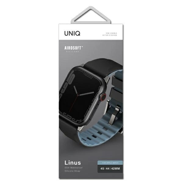 Uniq Linus Apple Watch Series 4/5/6/7/8/SE/SE2/Ultra strap 42/44/45mm. Airosoft Silicone black/midnight black_2