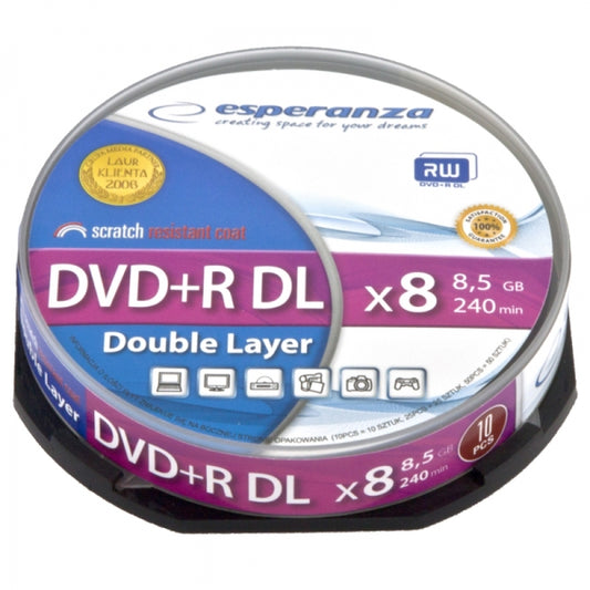 DVD+R ESPERANZA 8,5GB X8 DL - CAKE BOX 10 PCS._0