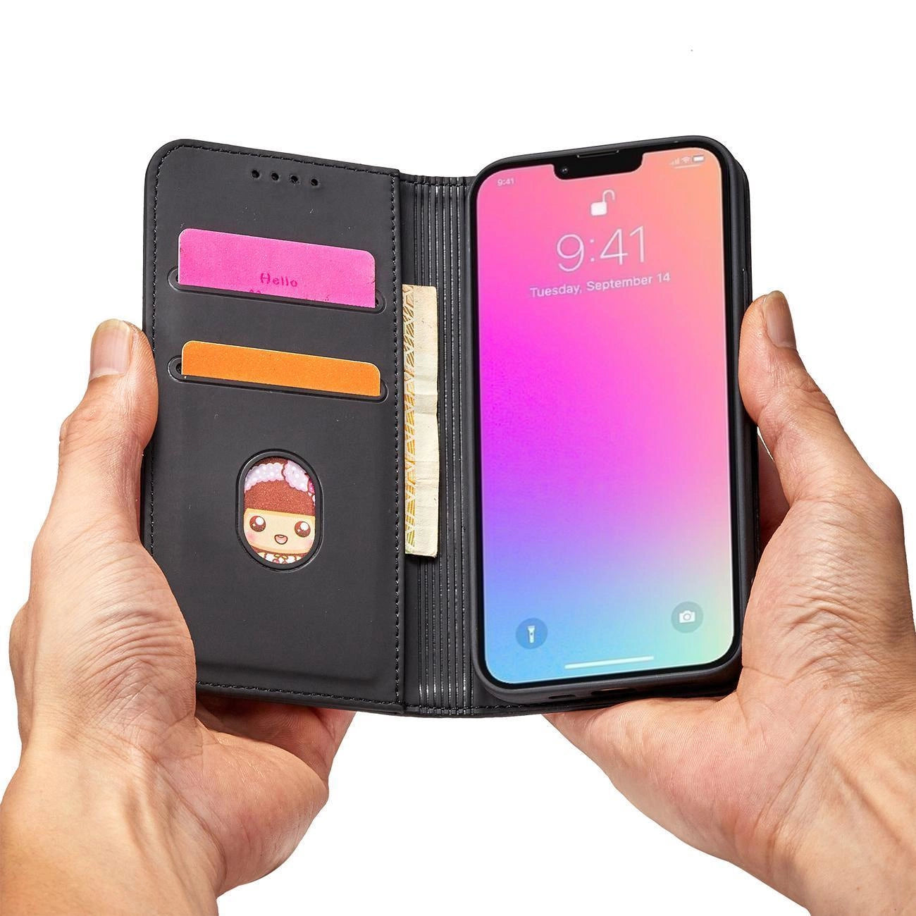 Magnet Card Case for Samsung Galaxy S23 flip cover wallet stand black_9
