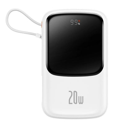 Baseus Qpow Digital Display Power Bank with Fast Charging 10000mAh 20W QC/PD/SCP/FCP with Built-in Lightning Cable White_0