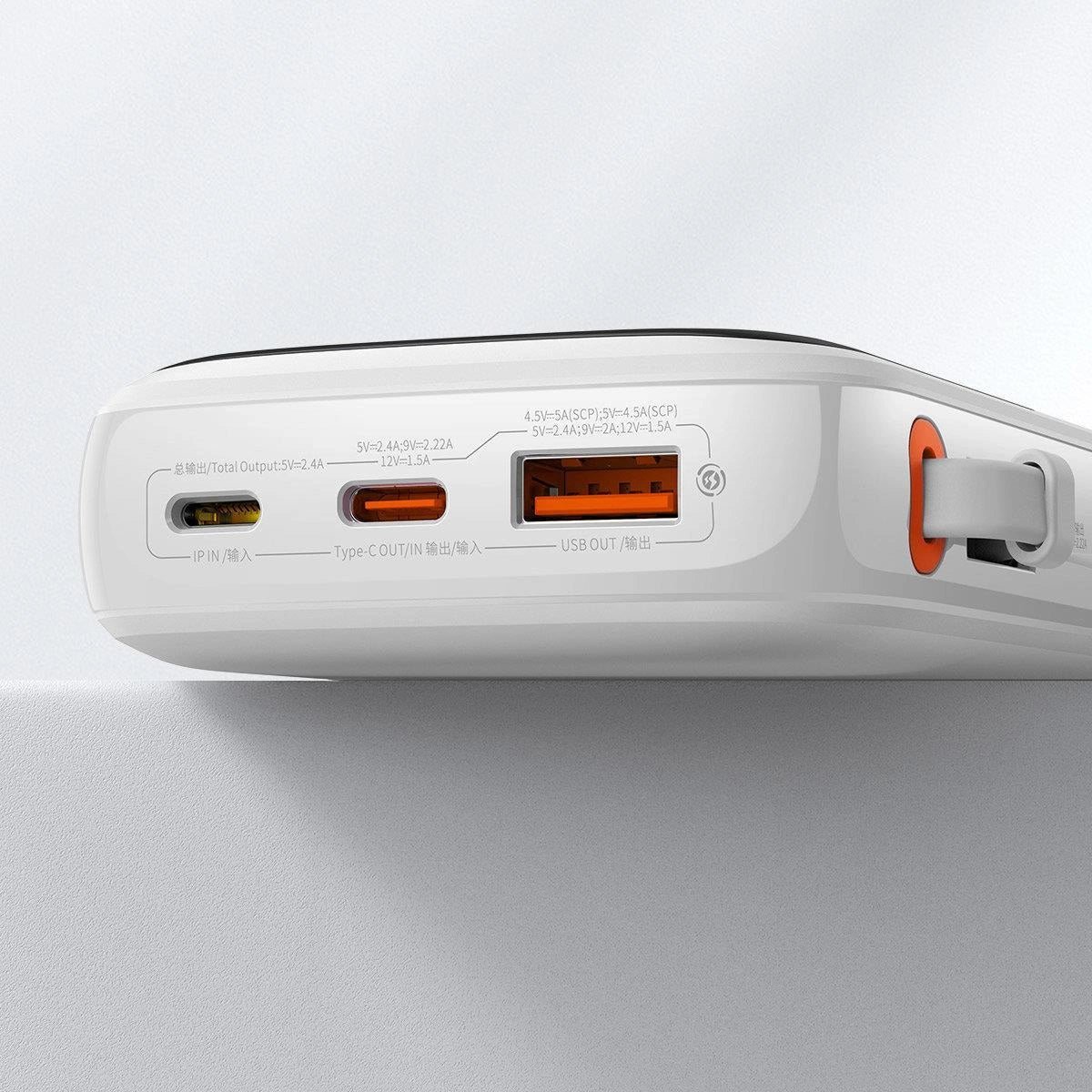 Baseus Qpow Digital Display Power Bank with Fast Charging 10000mAh 20W QC/PD/SCP/FCP with Built-in Lightning Cable White_9