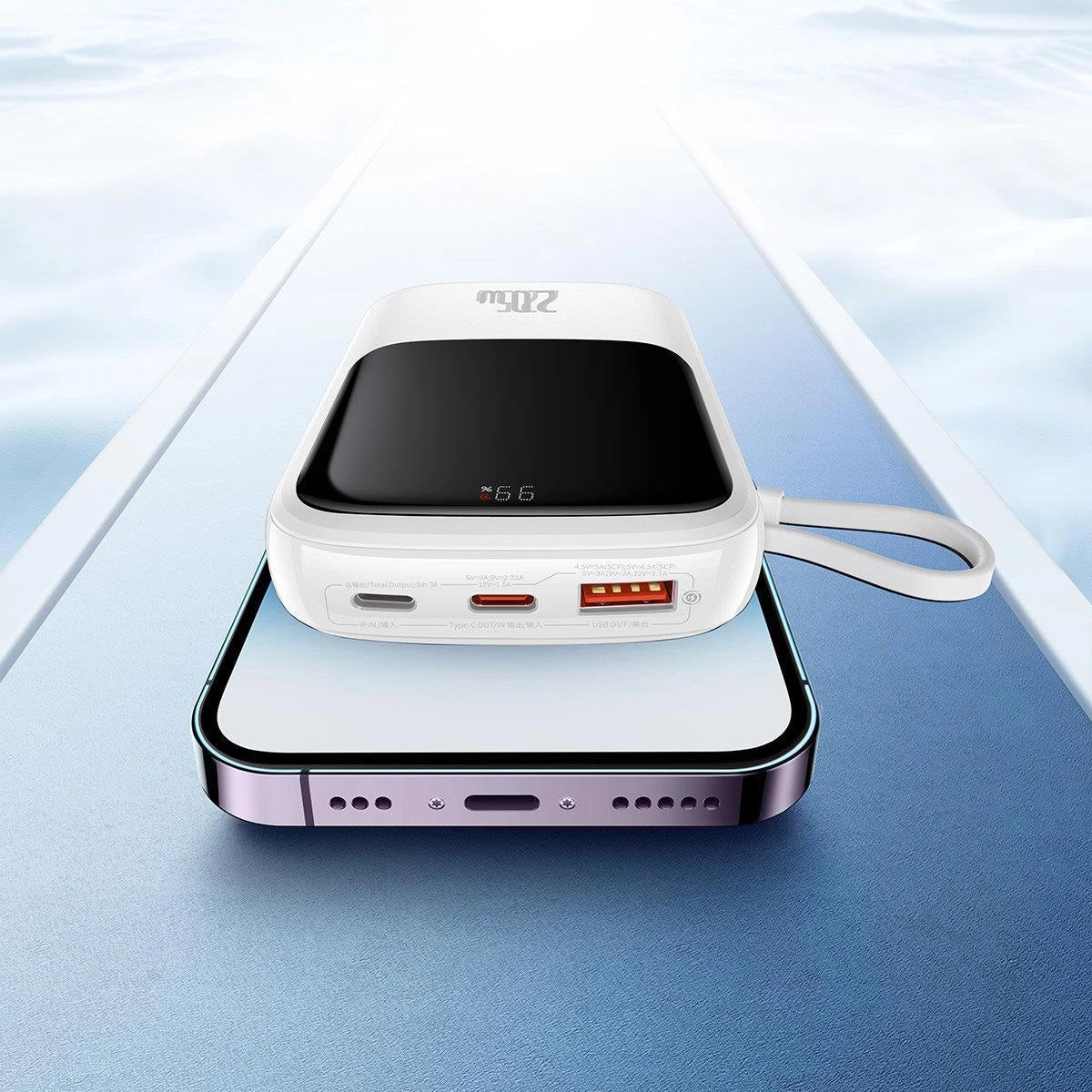 Baseus Qpow Digital Display Power Bank with Fast Charging 10000mAh 20W QC/PD/SCP/FCP with Built-in Lightning Cable White_10