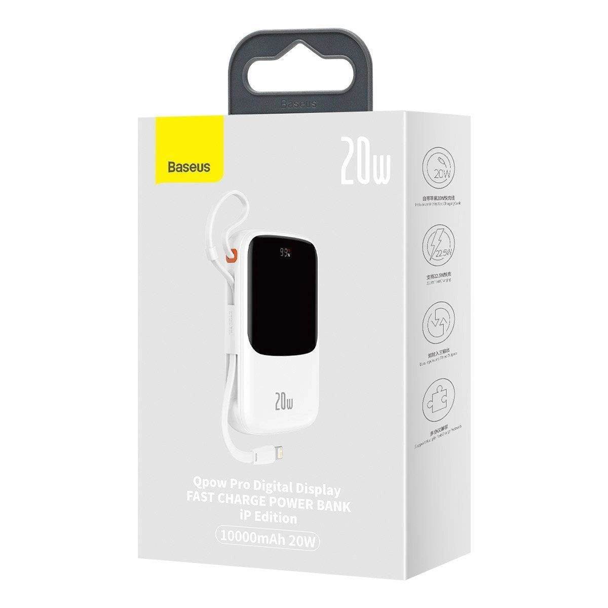 Baseus Qpow Digital Display Power Bank with Fast Charging 10000mAh 20W QC/PD/SCP/FCP with Built-in Lightning Cable White_4