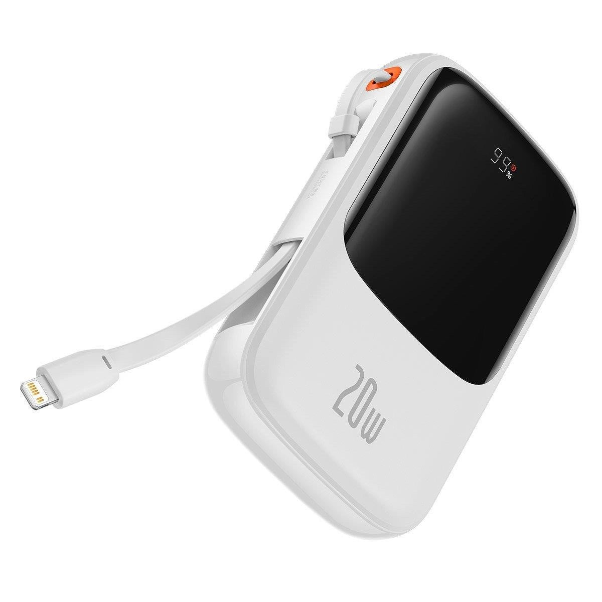 Baseus Qpow Digital Display Power Bank with Fast Charging 10000mAh 20W QC/PD/SCP/FCP with Built-in Lightning Cable White_5