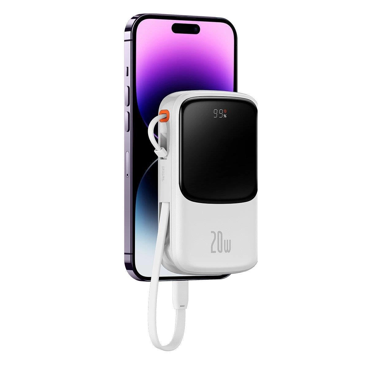 Baseus Qpow Digital Display Power Bank with Fast Charging 10000mAh 20W QC/PD/SCP/FCP with Built-in Lightning Cable White_6