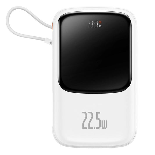 Baseus Qpow Digital Display powerbank with fast charging 10000mAh 22.5W QC/PD/SCP/FCP with built-in USB-C cable white_0