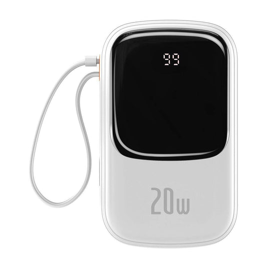 Baseus Qpow Digital Display Power Bank with Fast Charging 20000mAh 20W QC/PD/SCP/FCP with Built-in Lightning Cable White_0