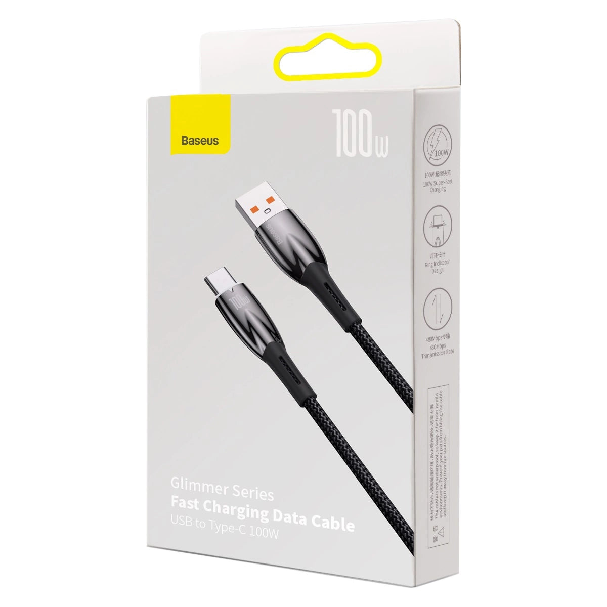 Baseus Glimmer Series Fast Charging Cable USB-A - USB-C 100W 480Mbps 1m Black_8