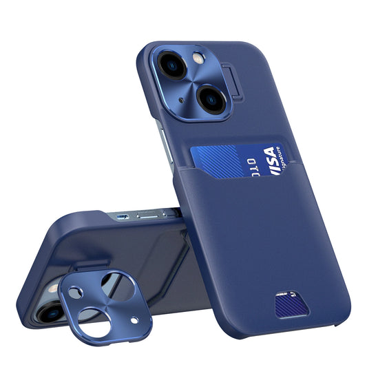 Leather Stand Case for iPhone 14 cover card wallet with stand blue_0