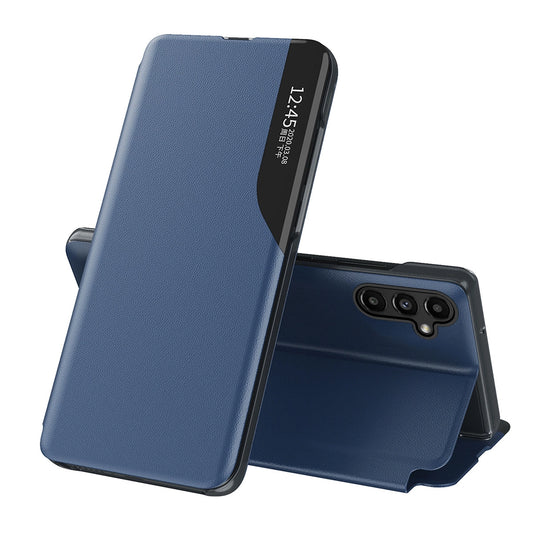 Eco Leather View Case cover for Samsung Galaxy A14 with flip stand blue_0