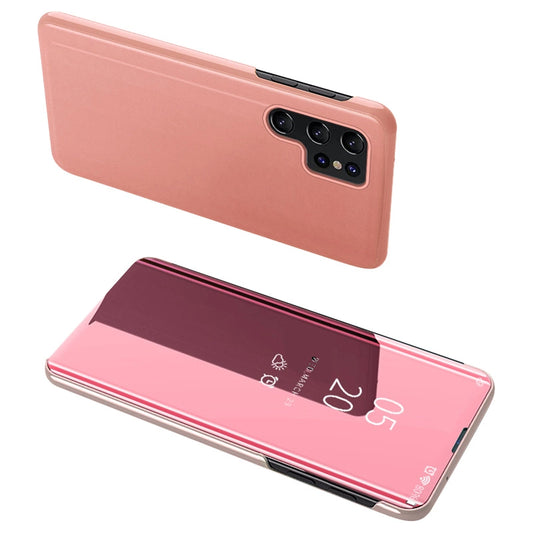 Clear View Case cover for Samsung Galaxy S23 Ultra cover with a flap pink_0