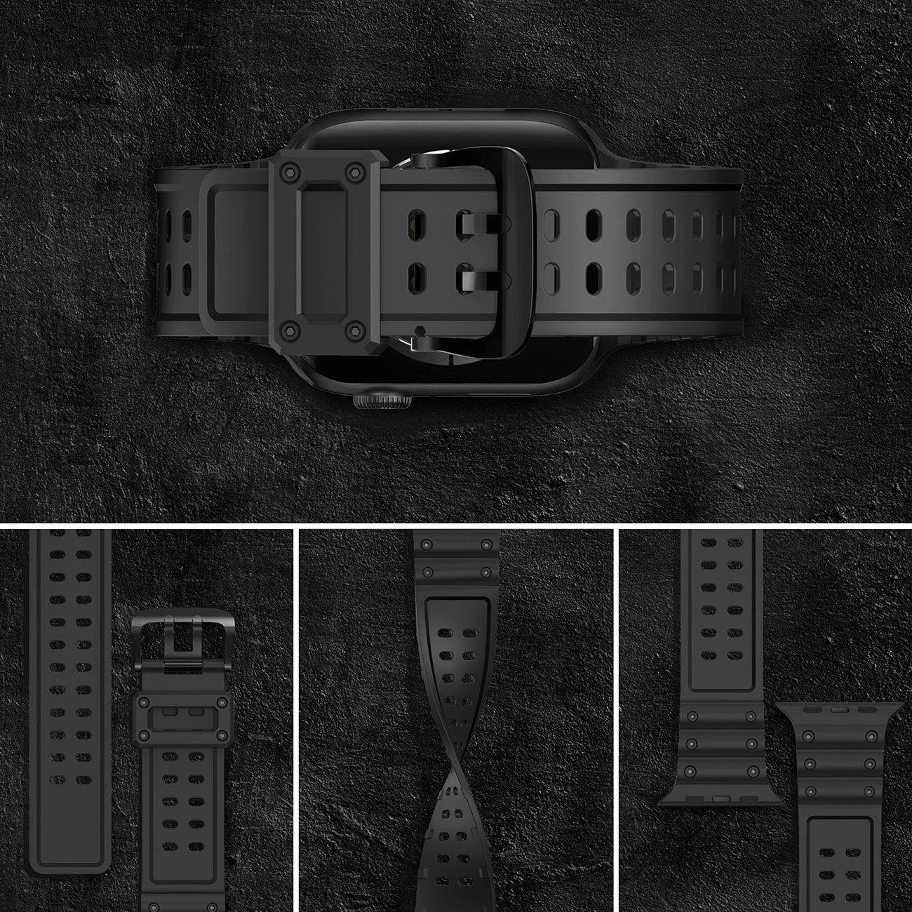 Strap Triple Protection for Apple Watch 42 / 44 / 45 / 49 mm band bracelet - black_5