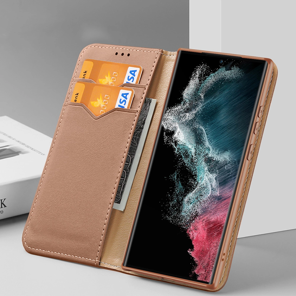 Dux Ducis Hivo Case for Samsung Galaxy S23 Ultra Flip Cover Wallet Stand RFID Blocking Brown_10