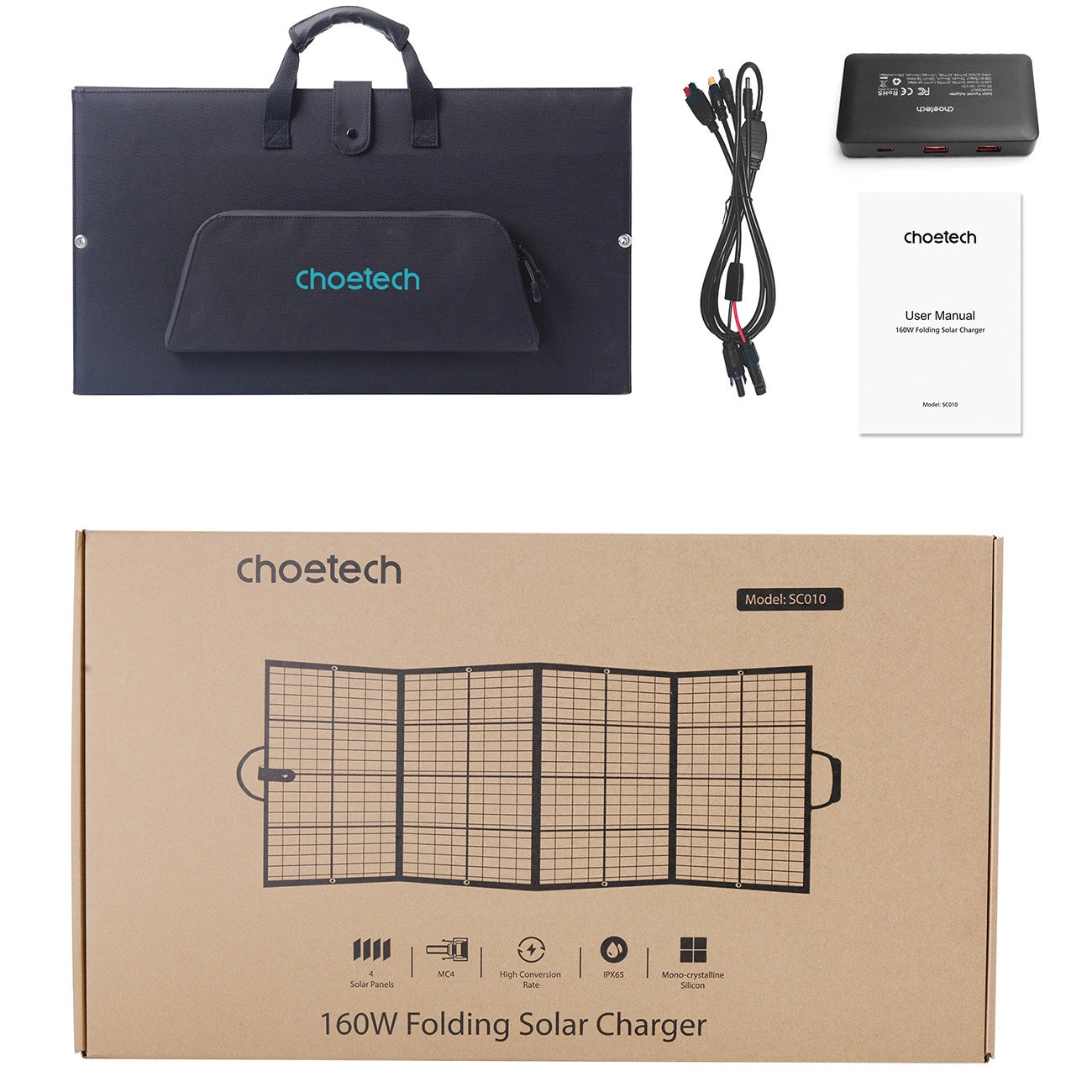 Choetech SC010 solar tourist charger, foldable, 160W - black_7