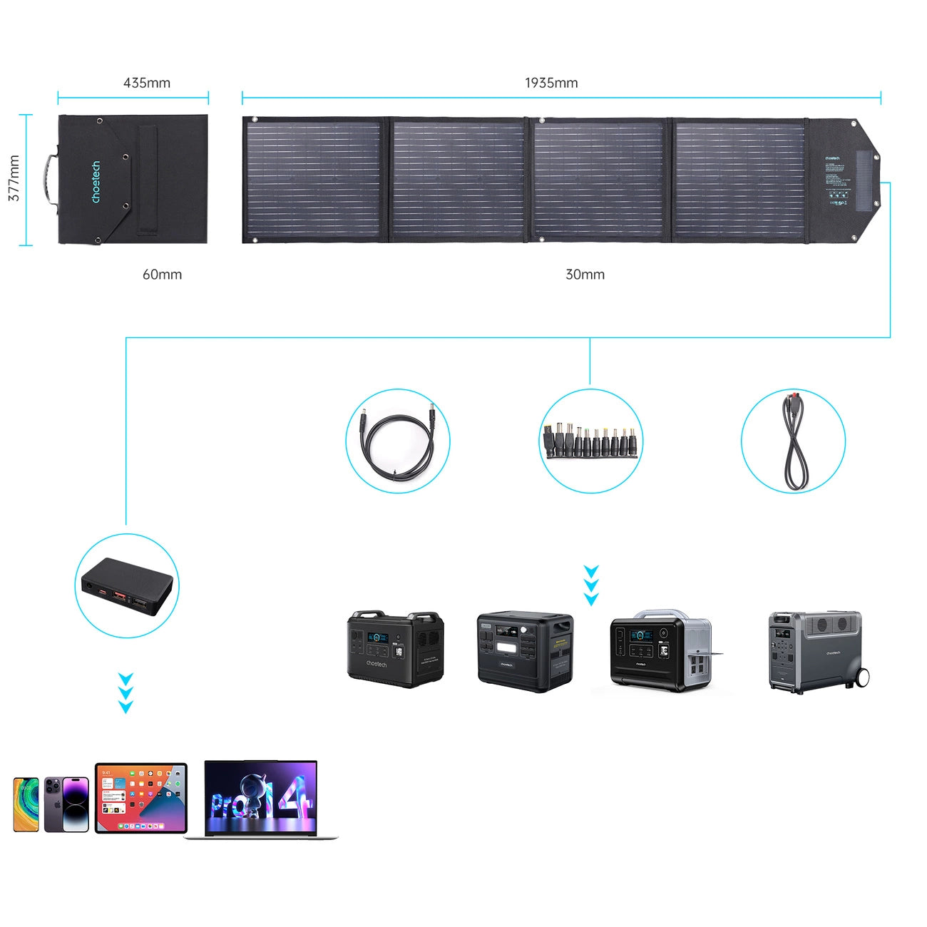 Choetech SC009-V2 solar foldable charger 100W USB-C / 2x USB-A PD QC - black_10