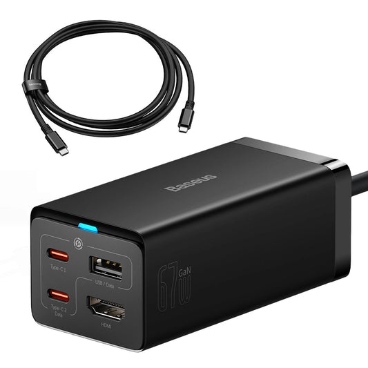 Baseus fast charger GaN5 Pro HUB HDMI 2 x USB-C / USB-A / HDMI 4K 30Hz 1.5m black + USB-C cable - USB-C 100W 40Gb/s (USB4) 1m (CCGP110201)_0