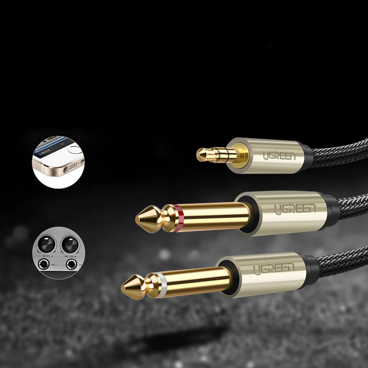 Ugreen audio cable mini jack 3.5 mm - 2 x jack 6.35 mm 2 m gray (AV126)_11