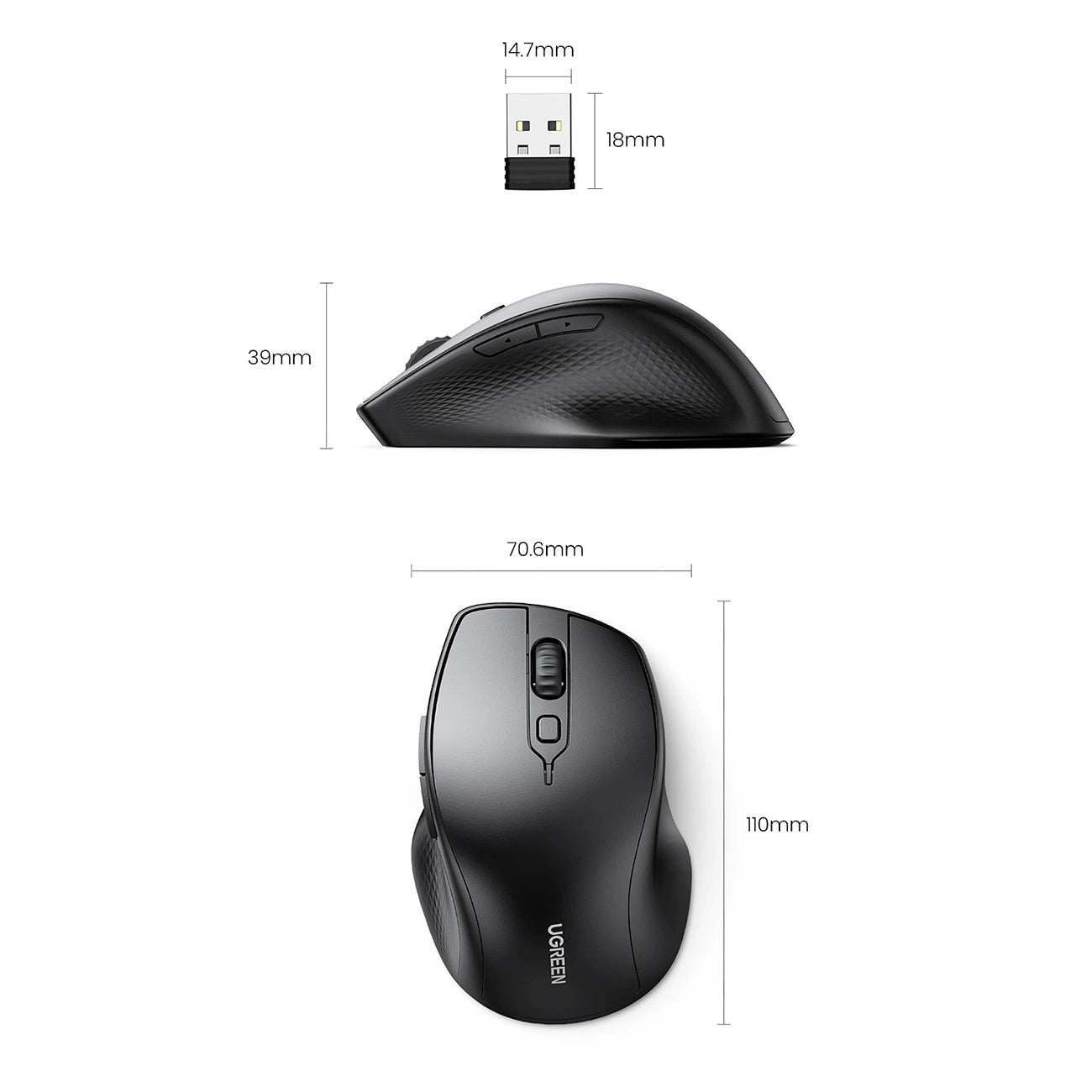 Ugreen ergonomic wireless computer mouse black (MU101)_7