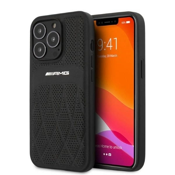 AMG AMHCP13LOSDBK iPhone 13 Pro / 13 6.1" black/black hardcase Leather Curved Lines_0