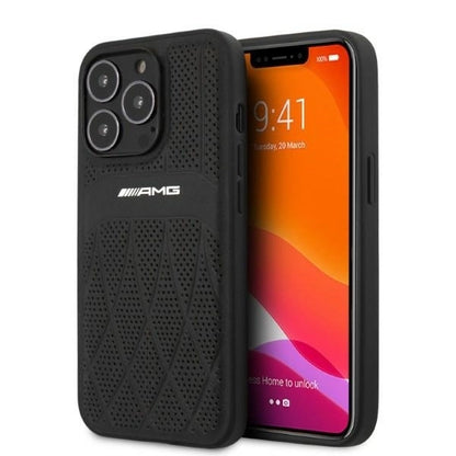 AMG AMHCP13LOSDBK iPhone 13 Pro / 13 6.1" black/black hardcase Leather Curved Lines_0