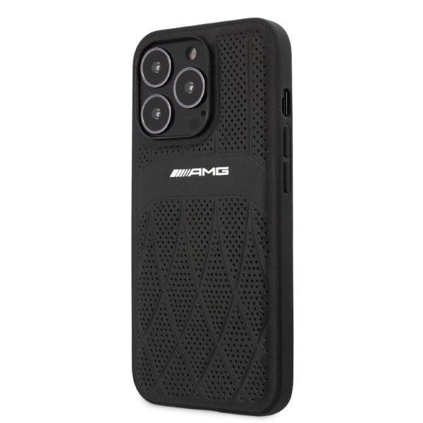 AMG AMHCP13LOSDBK iPhone 13 Pro / 13 6.1" black/black hardcase Leather Curved Lines_1