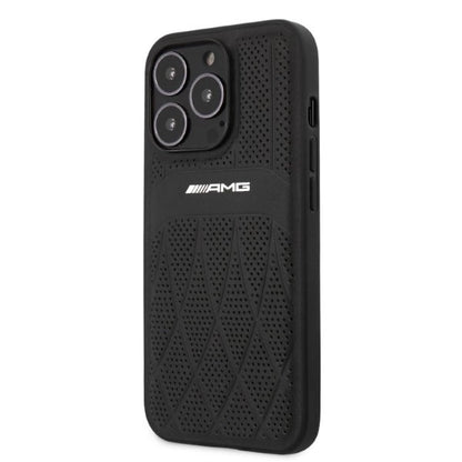 AMG AMHCP13LOSDBK iPhone 13 Pro / 13 6.1" black/black hardcase Leather Curved Lines_1