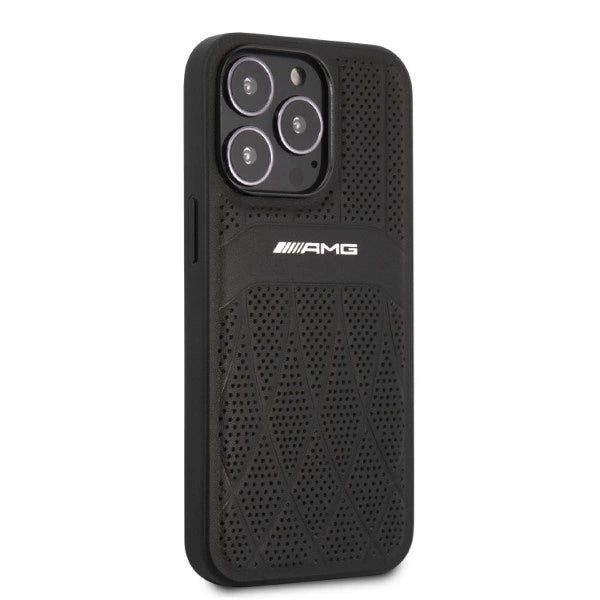 AMG AMHCP13LOSDBK iPhone 13 Pro / 13 6.1" black/black hardcase Leather Curved Lines_3