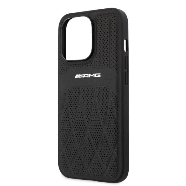 AMG AMHCP13LOSDBK iPhone 13 Pro / 13 6.1" black/black hardcase Leather Curved Lines_5
