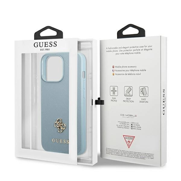 Guess Saffiano 4G Small Metal Logo Case for iPhone 13 Pro / 13 - Blue_7