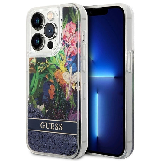 Guess Flower Liquid Glitter case for iPhone 14 Pro Max - blue_0