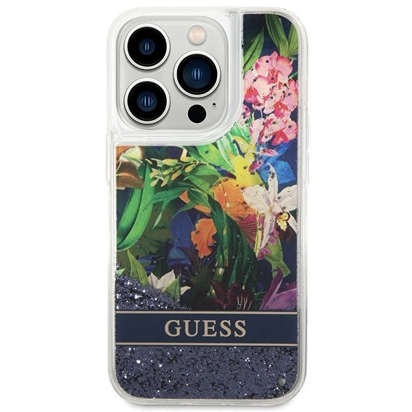 Guess Flower Liquid Glitter case for iPhone 14 Pro Max - blue_2