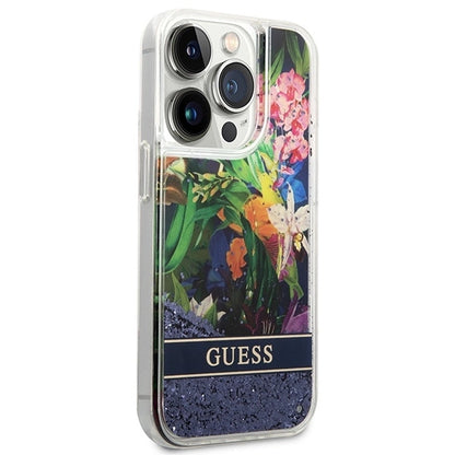Guess Flower Liquid Glitter case for iPhone 14 Pro Max - blue_3