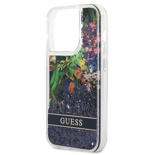 Guess Flower Liquid Glitter case for iPhone 14 Pro Max - blue_5