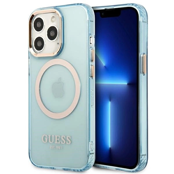 Guess Gold Outline Translucent MagSafe case for iPhone 13 Pro / iPhone 13 - blue_0