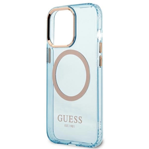Guess Gold Outline Translucent MagSafe case for iPhone 13 Pro / iPhone 13 - blue_5