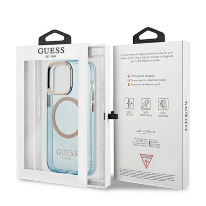 Guess Gold Outline Translucent MagSafe case for iPhone 13 Pro / iPhone 13 - blue_7