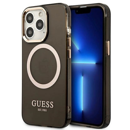 Guess Gold Outline Translucent MagSafe Case for iPhone 13 Pro / iPhone 13 - Black_0