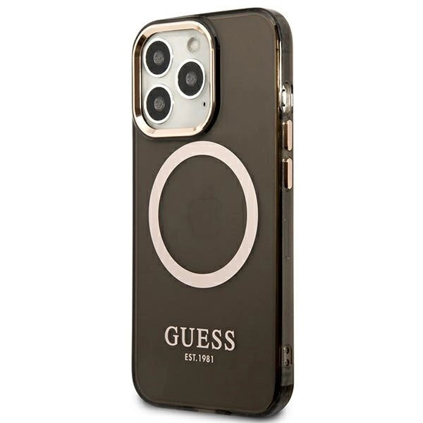 Guess Gold Outline Translucent MagSafe Case for iPhone 13 Pro / iPhone 13 - Black_1