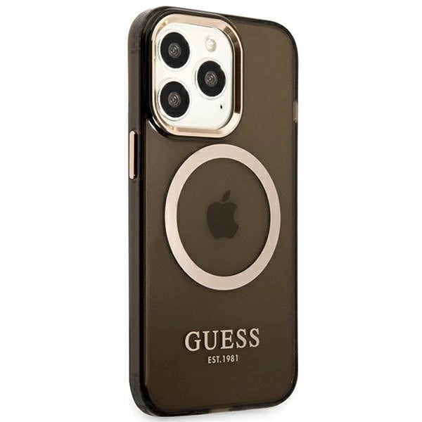 Guess Gold Outline Translucent MagSafe Case for iPhone 13 Pro / iPhone 13 - Black_3