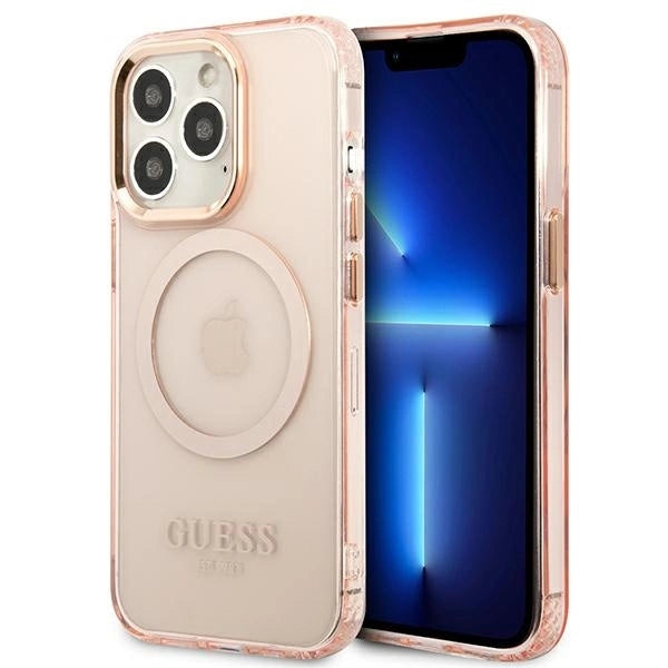 Guess GUHMP13LHTCMP iPhone 13 Pro / 13 6.1" pink/pink hard case Gold Outline Translucent MagSafe_0