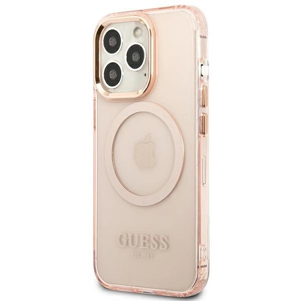 Guess GUHMP13LHTCMP iPhone 13 Pro / 13 6.1" pink/pink hard case Gold Outline Translucent MagSafe_1