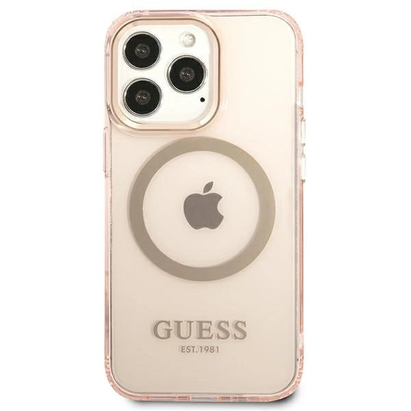 Guess GUHMP13LHTCMP iPhone 13 Pro / 13 6.1" pink/pink hard case Gold Outline Translucent MagSafe_2