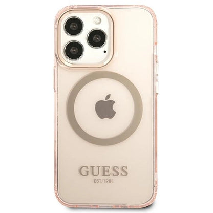 Guess GUHMP13LHTCMP iPhone 13 Pro / 13 6.1" pink/pink hard case Gold Outline Translucent MagSafe_2