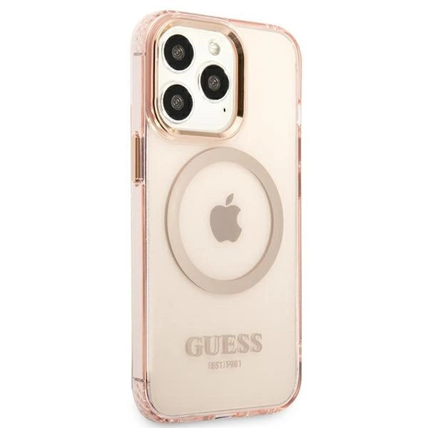 Guess GUHMP13LHTCMP iPhone 13 Pro / 13 6.1" pink/pink hard case Gold Outline Translucent MagSafe_3