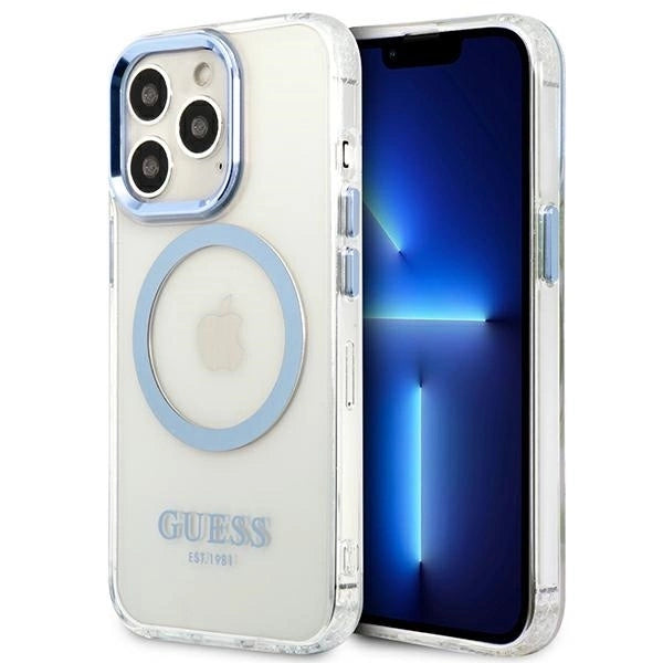 Etui Guess Metal Outline MagSafe na iPhone 13 Pro / iPhone 13 - niebieskie_0